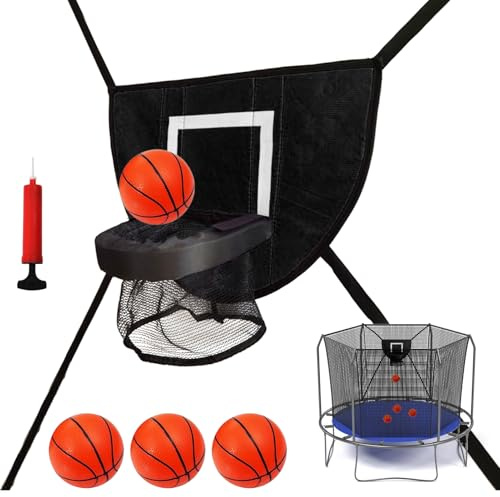 Studsmatta basketring, brytbar kant för dunking, justerbart mjukt basketbollnät med 4 bollar och pump, studsmatta basketbollar fäste för barn lekplats, brytkant för dunking