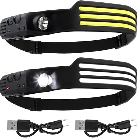 Linterna Frontal LED Recargable, 2 Piezas 800 lúmenes Brillante Linterna Cabeza con Sensor de Movimiento, 230°Gran Angular 3* LED Blanca de la Headlight, IPX4 Impermeable, para Pesca, Camping