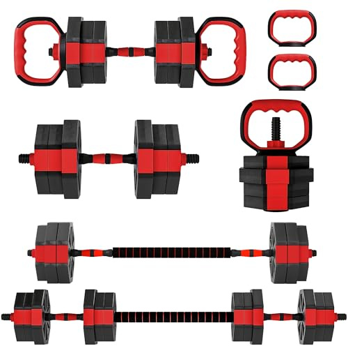 SPORTNOW Juego de mancuernas 4 en 1 ajustables de 20 kg, con tubo de conexión, cierres de estrella, para entrenamiento de fuerza en casa