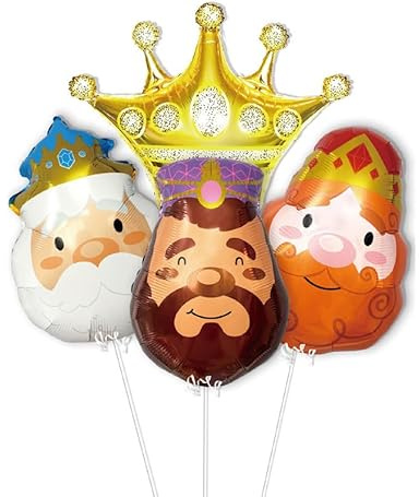 ZZ DISFRAZZES | Pack de 3 Globos Foil Reyes Magos con Corona (Talla Única)