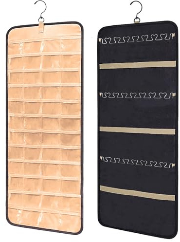Organisateur de bijoux à suspendre avec Crochet en Métal,Rangement Boucle d'oreille avec Cintre Rotatif à 360 Degrés,Rangement Bijoux,Rouleau de Rangement,Double face,Pour armoire,porte (noir)