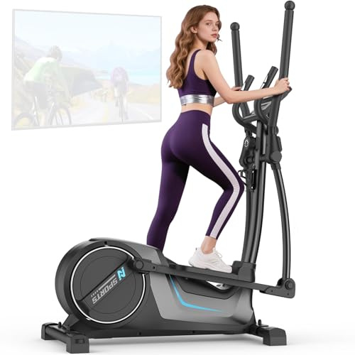 Neezee Ellittica Professionale per Casa, Ellittica Ultra Silenziosa con 16 Livelli di Magnetico Resistenza, Volano da 8 kg, Falcata da 42cm, Peso Massimo 150 kg, Compatibile con App, Schermo LCD