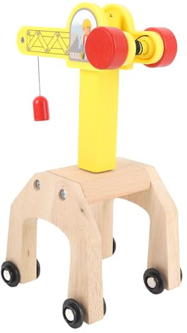 NOENNULL Wooden Crane Toy Set Track Toy Wooden Construction Site Accessories Easy Assemble Tower Crane Play Set for Children