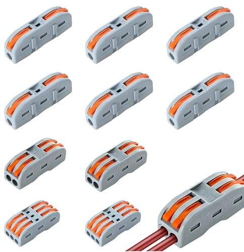 WUMZIRA 10 Piezas Conectores Eléctricos Rápidos con Palanca, Kit de Clemas Eléctricas (1 a 1, 2 a 2, 3 a 3), Empalmes Cables Eléctricos para Conexiones Seguras y Profesionales, Naranja