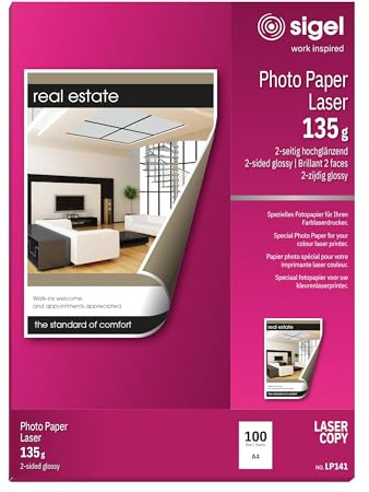 Sigel LP141 Photo Paper for Colour Laser/Copier, 2-sided glossy, 91.2 lbs, A4, 100 sheets