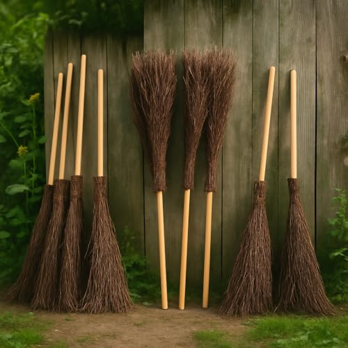 Lot de 5 balais de riz en osier naturel avec manche 160 x 45 cm