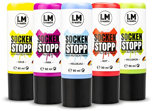 LM-Kreativ Socken Stopp Anti Rutsch Set (Set Bunte Mischung) - ABS Antirutsch, Sock Stop Creme, flüssige Sockensohle, Rutsch-Stop