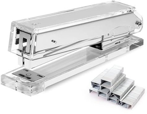 OfficeGoods Acrylic Stapler – Aesthetic & Durable Silver Desk Staple for Modern Office – Stylish & Compact Office Supplies for Women & Men