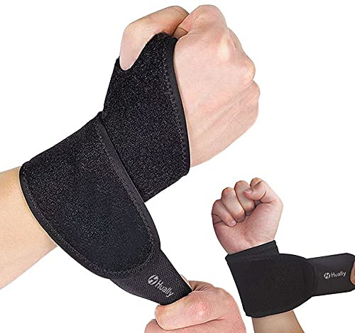 Hually Muñequeras Deportivas Ajustable, (1 Par) Transpirable Neopreno Ayuda a con Túnel Carpiano RSI Artritis Tendinitis y Dolores de Muñequeras (Talla Única se Adapta a la Izquierda o Derecha)