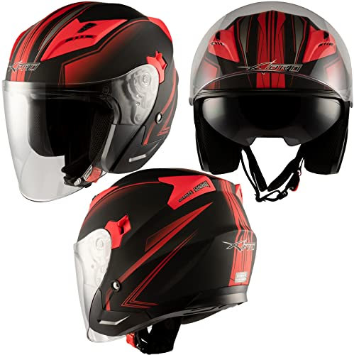 Jet Doppeltvisier Motorradhelm City ECE 22-06 Zertifikat Mattt Schwarz Rot XL