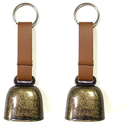 Lot de 2 Petites Cloches de Vache pour Collier de Chien avec Sangle en Cuir, Cloche d'avertissement d'ours, Clochette bruyante, Cloches de Dressage en cuivre Anti-Perte, Traceur de Bruit pour Chiots