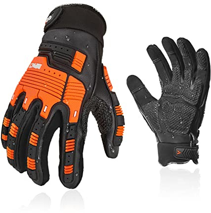 Vgo... Safety Leather Work Gloves,Mechanics Gloves,Impact Gloves,Anti-Vibration Gloves,Heavy Duty,Water Resistant(1 Pair,Size M,Black,CA7722WR)