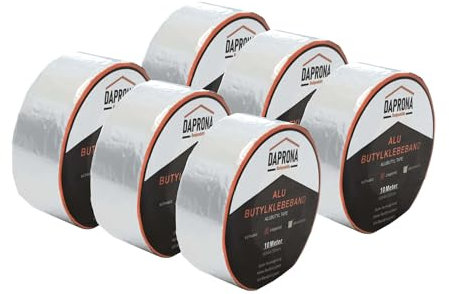 DAPRONA Butylband, Panzertape 10m x 50mm, 6 Stück Alu Dichtungsband Alu, Reparaturband, Dichtband Fenster Dachrinne, wasserfest, hitzebeständig