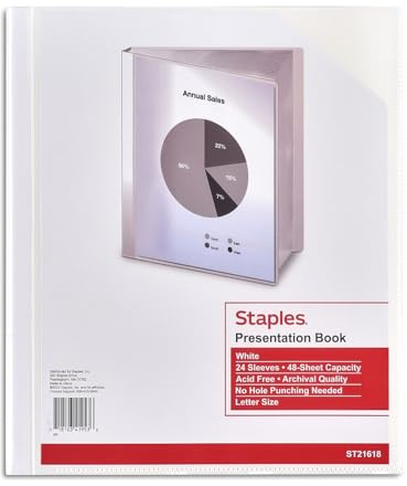 Staples Presentation Books with Clear Front Cover, Letter Size, White, Document Display Books for Reports & Portfolios, 3 Pack