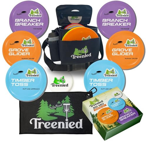 Treenied Kit de démarrage pour disque de golf avec 6 disques, putter, milieu de gamme et conducteur. Mini disque, sac de golf et serviette inclus