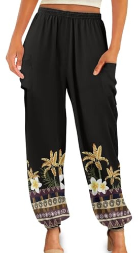 Gzzxiailg Lily Flower Tai Chi Pant for Womens Lightweight Yoga Training Trousers Leisure Slimming Dancing Long Pants for Daily Beach & Lounge