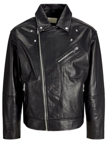 JACK&JONES Herren Jprccvince Leather Biker JKT Lederjacke, Black, L