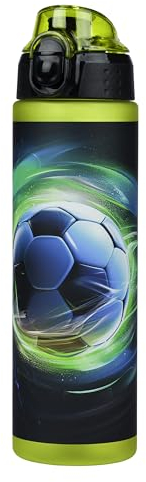 Baagl Gourde anti-fuite pour enfants, 700 ml, bouteille d'école et de sport, pour garçons, bouteille polyvalente et pratique avec couvercle verrouillable (Football Winner)