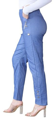 Women's Full Length Cherry Berry Trousers - Ladies Italian Plain Casual Stretchy Elasticated Waist Summer Pants Plus Size Denim 16