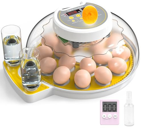 Egg Incubators for Hatching Eggs, 18 Eggs Incubator with Humidity Display, Egg Incubator with Automatic Egg Turning and Humidity Control-Day timer Yellow