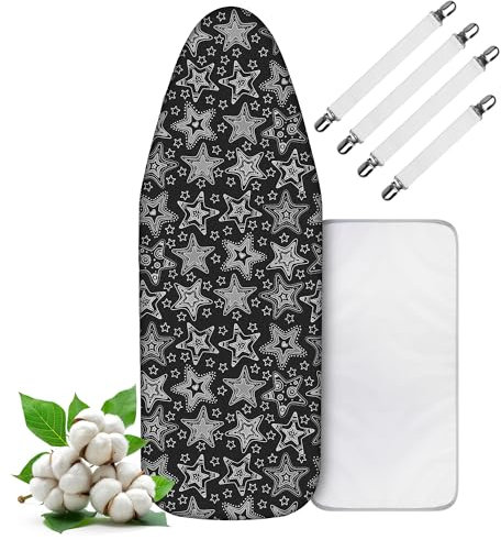 LaFleurs Housse Table à Repasser 140x45 pour Centrale Vapeur I 4 Tailles I 3 Couches: 100% Coton, Éponges et Feutre de Polyester I pour 130-140cm x 38-45cm Planche a Repasser, Repassage Rapide, XL