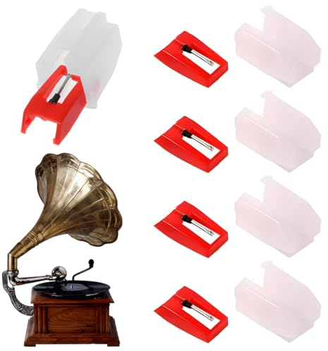 4 Puntine per Giradischi Universali, Stilo di Ricambio in Diamante per Giradischi, Testine Fonografiche per LP, Grammofoni e Giradischi - Pacco di 4 Aghi di Ricambio di Alta Qualità