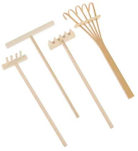 Paquete de 4 accesorios de jardín zen de arena de roca en miniatura, mini herramientas de rastrillo de jardín zen, juego de rastrillos de jardín de arena zen, rastrillos pequeños para camas de jardín,