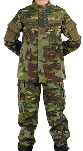 QIYUANT Barn utomhus taktiska kläder T-shirt och byxor set airsoft militär kamouflage vår sommar höst vandring jakt camping kamp för pojkar flickor, Grön Cp/jacka + byxor, 160