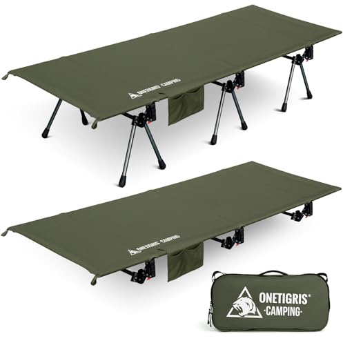 ONETIGRIS SUPRANUBIS Camping Cot, Height Adjustable with Cot Leg Extenders, Strong Support 330lbs, Lightweight Comfortable Folding Bed for Camping, Hiking, Travel, Truck, Beach, Office Nap
