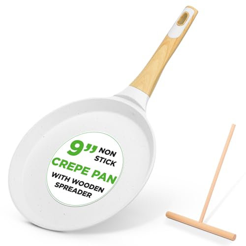 Nutrichef Poêle à Crêpes Antiadhésive 24 cm-Crêpière Induction avec Répartiteur en Bois,Poêle à Pancakes avec Revêtement Marbre Crème,Tous Feux Dont Induction,Sans PFOA/PFOS,Compatible lave-vaisselle