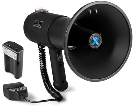 VONYX MEG075 Pack Mégaphone 75W - avec 1x Batterie Rechargeable MRB12, Portée Jusqu’à 1,3 km, Micro Main Détachable, Bluetooth & Lecteur MP3, Idéal pour Manifestations et Matchs Sportifs