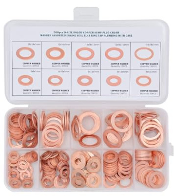 200 Pcs Copper Washers Assorted Kit, 9 Sizes Flat Metal Washers Kit For Screws And Bolts,Flat Copper Sealing - M5, M6, M8, M10, M12, M14
