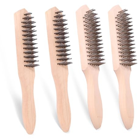 4 Stück Drahtbürste, Stahlbürste mit Holzgriff Drahtbürsten Set Hand Stahlbürste 13/15 Reihig Metallbürste Handdrahtbürste für Entfernen Hartnäckiger Schlacke Rückstände Rost