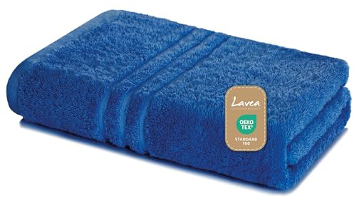 Lavea® Badetuch 100 x 150 cm Baumwolle, saugstarkes Duschtuch groß, Frottier Elena, Duschhandtuch, weich und strapazierfähig, waschbar 60 °C, trocknergeeignet, Handtuch, Royalblau
