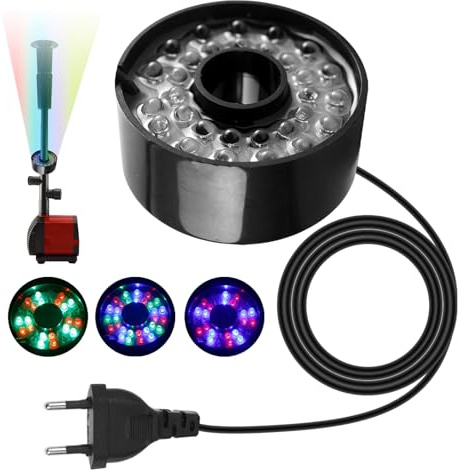 PORFOYO Anillo redondo LED para bombas de estanque, anillo LED universal para bombas de estanque, iluminación de piedra fuente, iluminación de estanque de bajo consumo con 7 colores, para fuentes de
