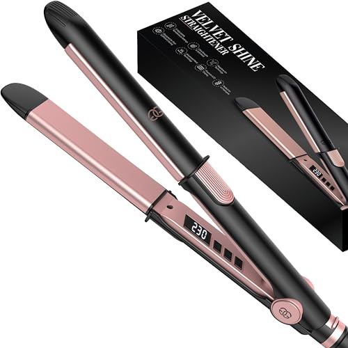 Glätteisen 2-in-1 Professioneller Haarglätter & Lockenstab Golden Goods – Titanplatten mit Keramikbeschichtung, LCD-Display, schnelles Aufheizen, 12 Temperaturstufen bis 230 °C, 360° Drehkabel