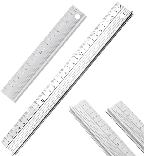 Metal Ruler, 30cm Ruler for Cutting, Ruler Set with Aluminium Construction, Steel Ruler 30cm for Technical Drawing and Craft Projects, Durable Metal Ruler for Professional and Home Use