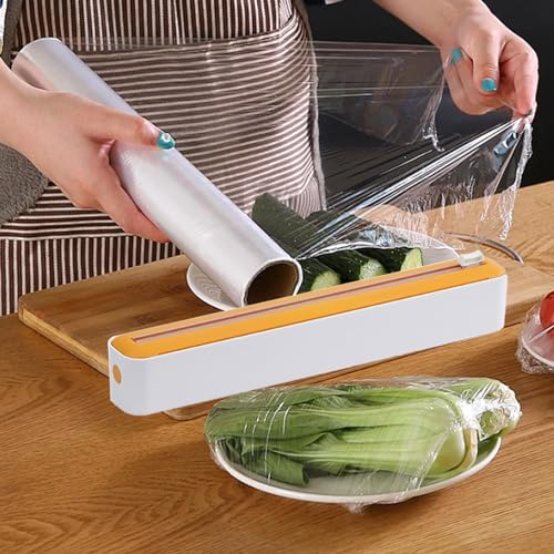 AMONIDA Dispenser per Pellicola Trasparente con Taglierino Design Regolabile Ricaricabile per un Uso Sicuro Ed Efficiente in Resistente PP 14,4x2,0x2,2 Pollici
