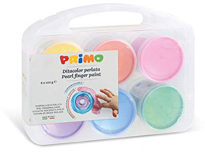 PRIMO – Malkoffer für Kinder ab 2 Jahren, Kleinkindalter, Fingermalfarben 100g mit 6 Temperafarben für Papier, Glas, Schreibwaren und Kreative Arbeiten, Dermatologisch Getestet