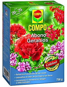 COMPO Abono para geranios, Apto también para otras plantas de flor, Envase estanco, Granulado, Para 20-25 plantas, 750 g, 2655302011