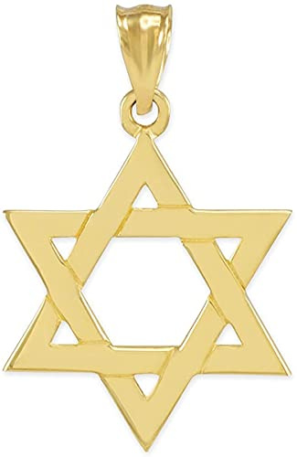 14K Yellow Gold Traditional Jewish Six Pointed Star of David Magen David Hexagram Pendant Charm - 25.4 Millimeters