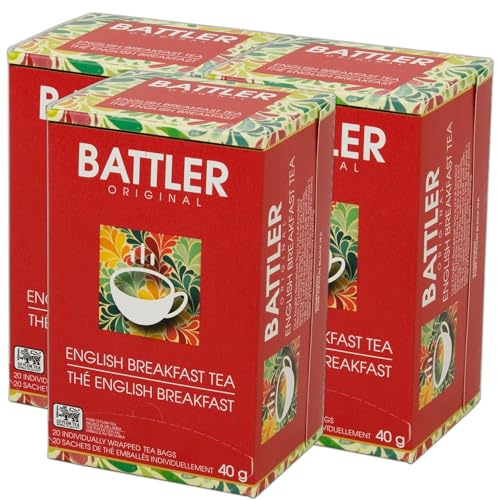 Battler English Breakfast Tea Bags | 60 Individually Wrapped | Premium Ceylon Black Tea | Strong, Full-Bodied British Breakfast Brew | Multipack for Home and Office