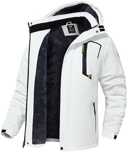 QPNGRP Giacca da sci e snowboard da uomo, impermeabile, antivento, giacca da neve, bianco, Small
