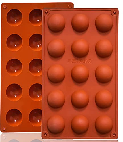 Lerykin Small 15-Cavity Semi Sphere Silicone Molds Non-Stick,2 Packs Half Sphere Silicone Baking Molds for Making Jelly, Chocolates and Cake