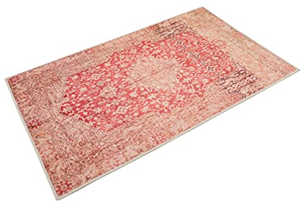 Wecon Home Badteppich, Badematte, rutschfest und Waschbar, Vintage Oriental, Polaroid (70 x 120 cm, rot)