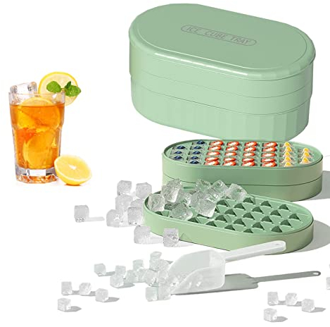 Surflyee Ghiaccio Stampo, Stampo Cubetti di Ghiaccio con Coperchio, Stampi Ghiaccio Silicone con 2 Vassoi per Ghiaccio, 1 Scatola per Ghiaccio, 1 Pala per Ghiaccio, Adatto per Whisky, Cocktail (Verde)