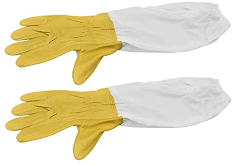 pologmase Imkerhandschuhe,Bienenzucht Handschuhe Mit Ziegenleder Imkerhandschuhe Für Profis Gelbe Schaffell-Bienen-Anti-Bienen-Handschuhe Anti-Bienenstich-Handschuhe Für Imker-Imker-Werkzeug