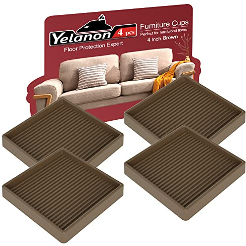 Yelanon Furniture Coasters,4 Pcs 4” Furniture Caster Cups - Non Slip Pads Hardwood Floors - Non Skid Furniture Grippers, Rubber Furniture Feet, Anti Slide Floor Protector for Bed Couch Stoppers