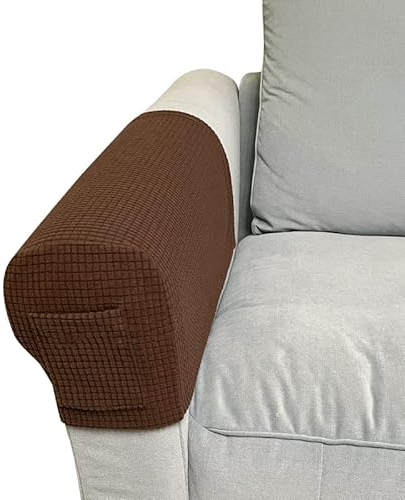 Skybook Armrest Chair Covers with 1 pocket Stretch Armchair Couch Arm Rest Cover Anti-Slip Spandex Polyester Sofa Chair Arm Caps Slipcovers for Furniture Protector Set of 2 (Dark Coffee)