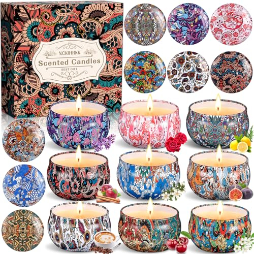 NCKIHRKK Duftkerze Geschenke für Frauen, 9PCS Natürliches Sojawachs Duftkerzen Set, 2.5 OZ Tragbare Reisekerzen Entspannung Geschenk für Frauen Geburtstag, Dankeschön, Yoga, Massage